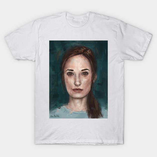 Painting of a Young Woman with an Intense Look in the Eyes T-Shirt by ibadishi